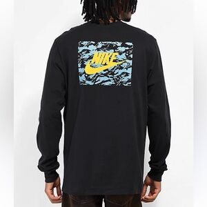 Nike Black Long Sleeve Tee with Blue Camo Logo